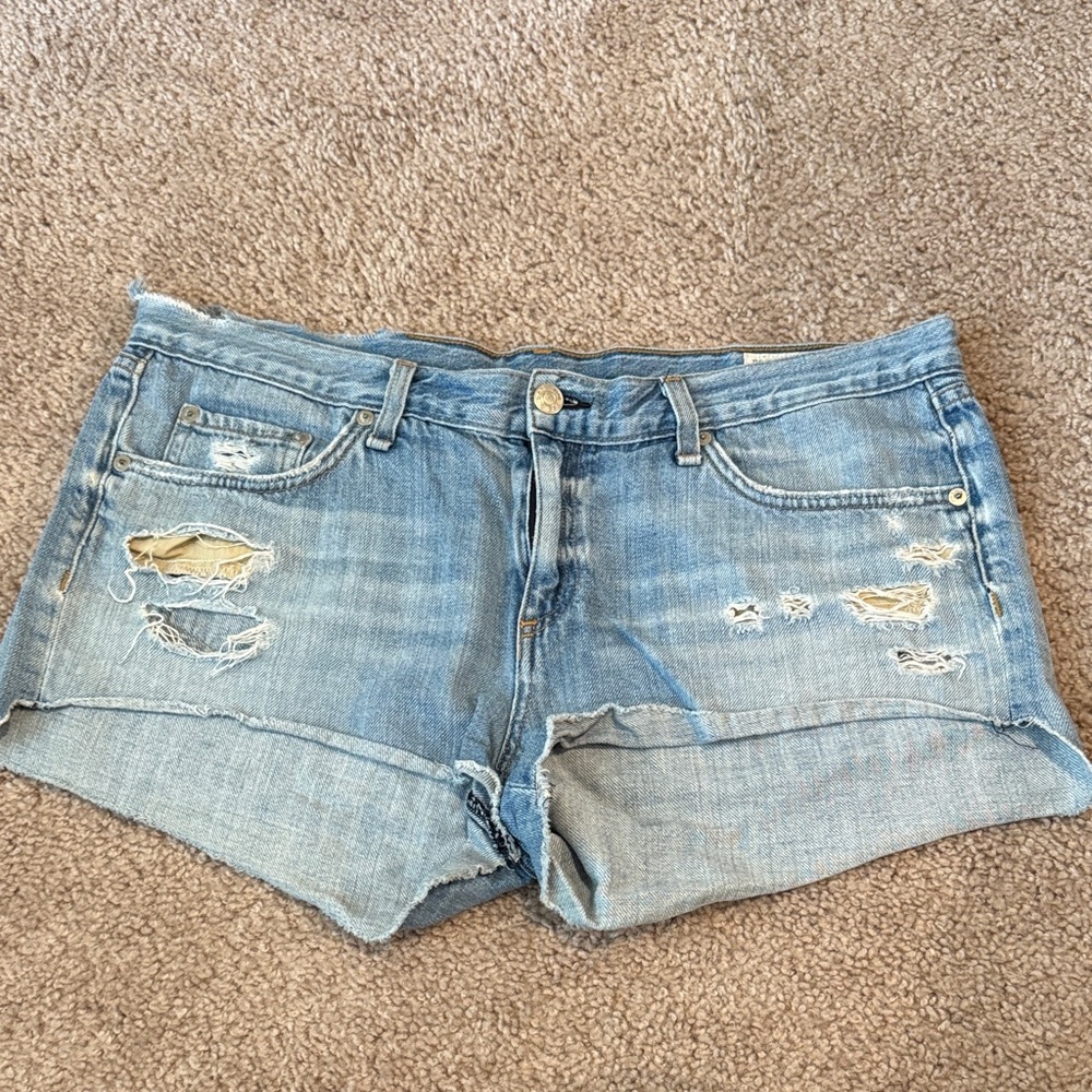 rag & bone Light Blue Distressed Jean Shorts